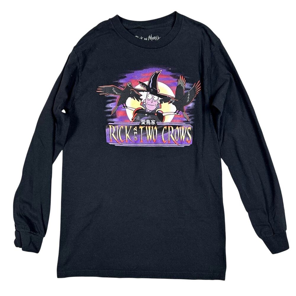 Loot Wear Mens Long Sleeve Tee Rick & Morty Rick and Two Crows  Black S GUC